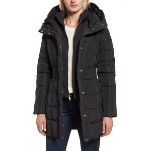 Cole Haan Hooded Down and Feather Coat, Black M